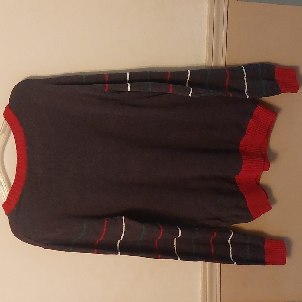 Ugly Christmas Sweater Dark Gray Red Multi Santa Holding A Tasty Beverage Sz L - Picture 2 of 16
